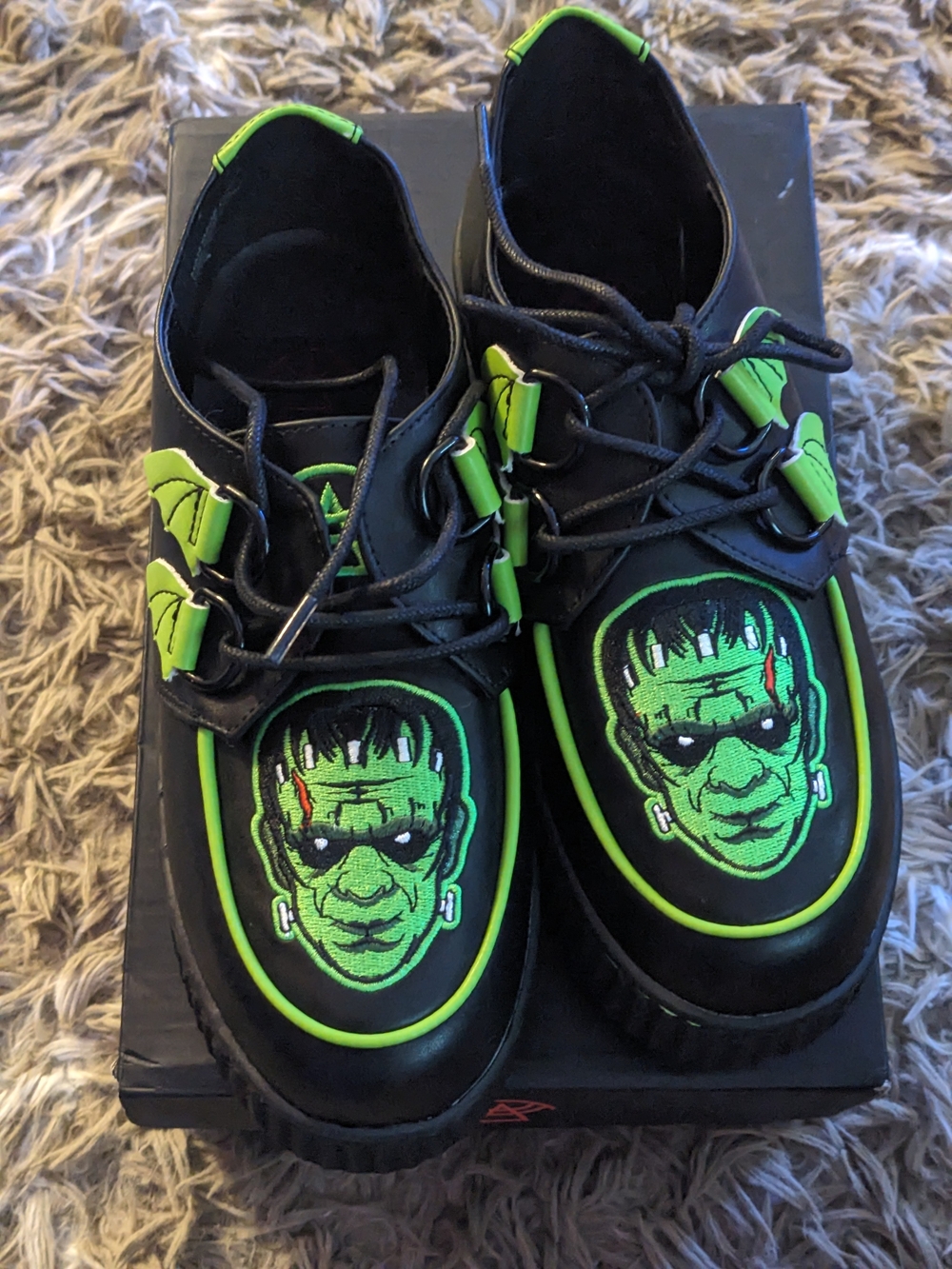 Strange Cvlt Krypt Frankie Shoes Black Green NWT Size 5 Goth Halloween